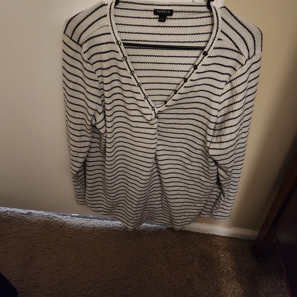 Torrid Black and White Stripe Henley